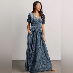 Baltic Born Leslie Velvet Dusty Blue Maxi Dress